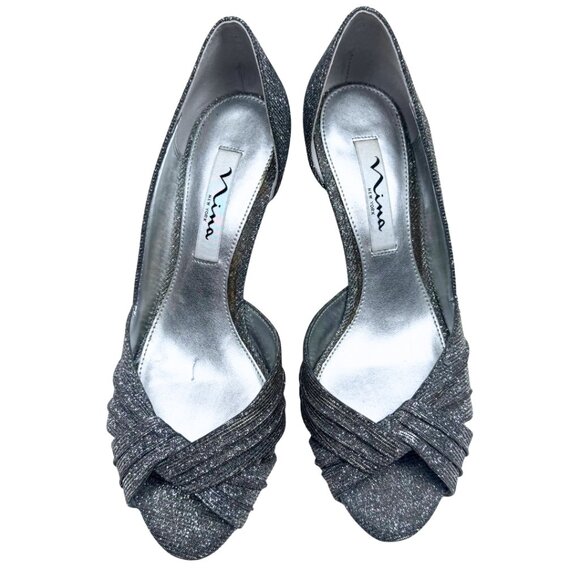 Nina Carrie d'Orsay Pumps Silver Luna Shine Womens 7 Good Condition - Picture 9 of 10